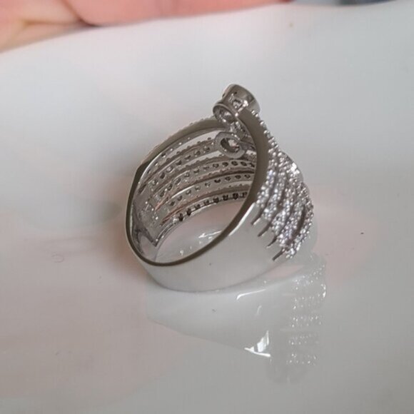 Vintage Sterling Silver Sparkle Crystal Layer Wrap Ring Size 6 - Picture 7 of 16
